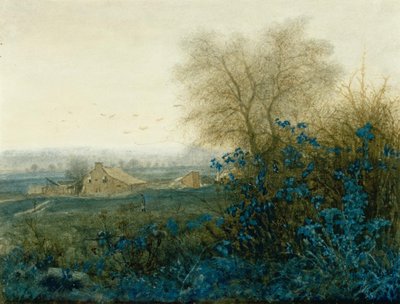 Landscape with a Farmhouse and a Peasant Wheeling a Barrow by Léon Bonvin